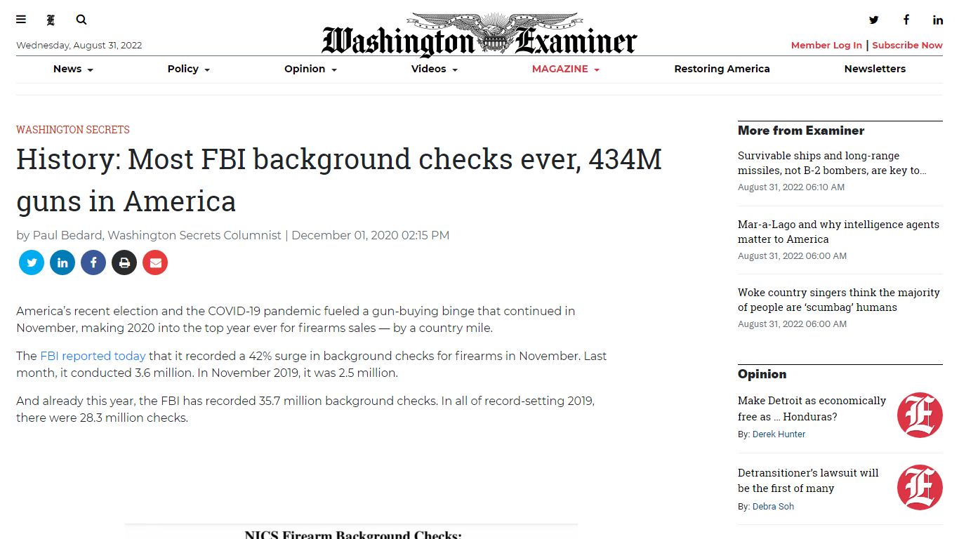 History: Most FBI background checks ever, 434M guns in America